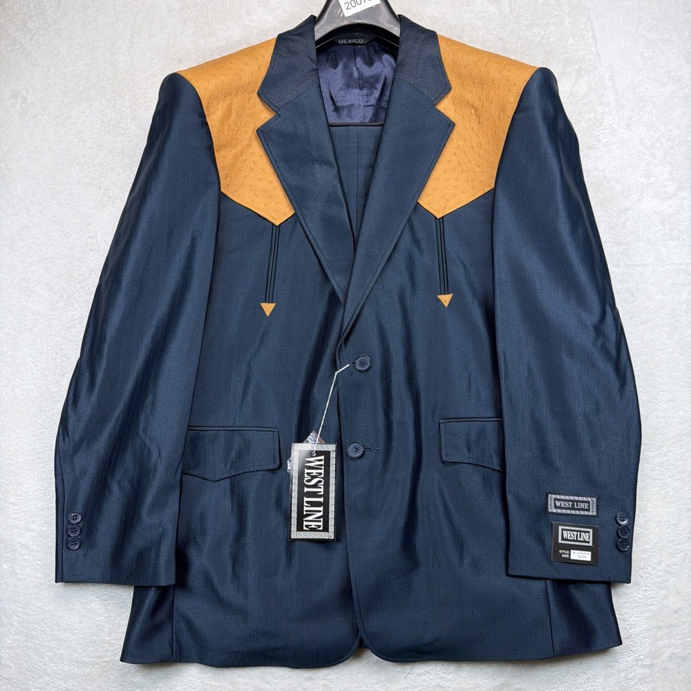 Western Chalino Sanchez Style Blue Suit 70s Rockabilly Jacket Pants Mens 42 34